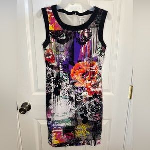 Cache Women’s size 4 Mixed Print Floral Graphic Sleeveless Bodycon Dress, Lined
